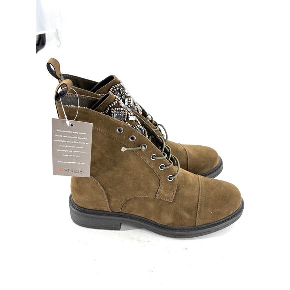 Patrizia Blazin Combat Boots 9 NWT Olive Green Jewel Lace Up Ankle Booties Suede - Picture 5 of 9